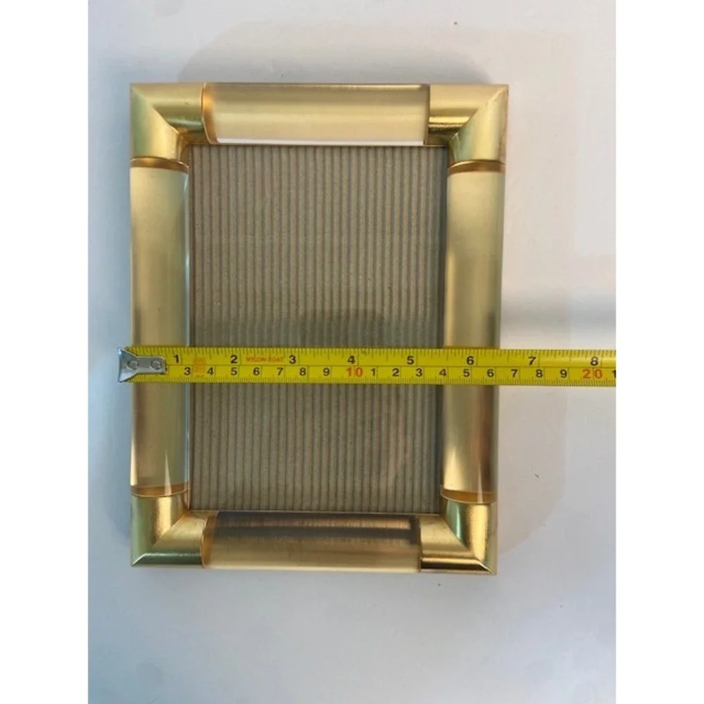Vintage Brass and Lucite Tube Picture Frame Modern Tabletop Decor Chunky 6x4 In